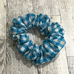 Blue and White Gingham Hair Scrunchie